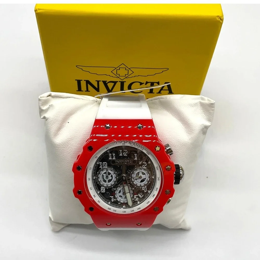 Invicta Racing Vaulthan 44mm Red Case White Silicone Strap Sport Watch New